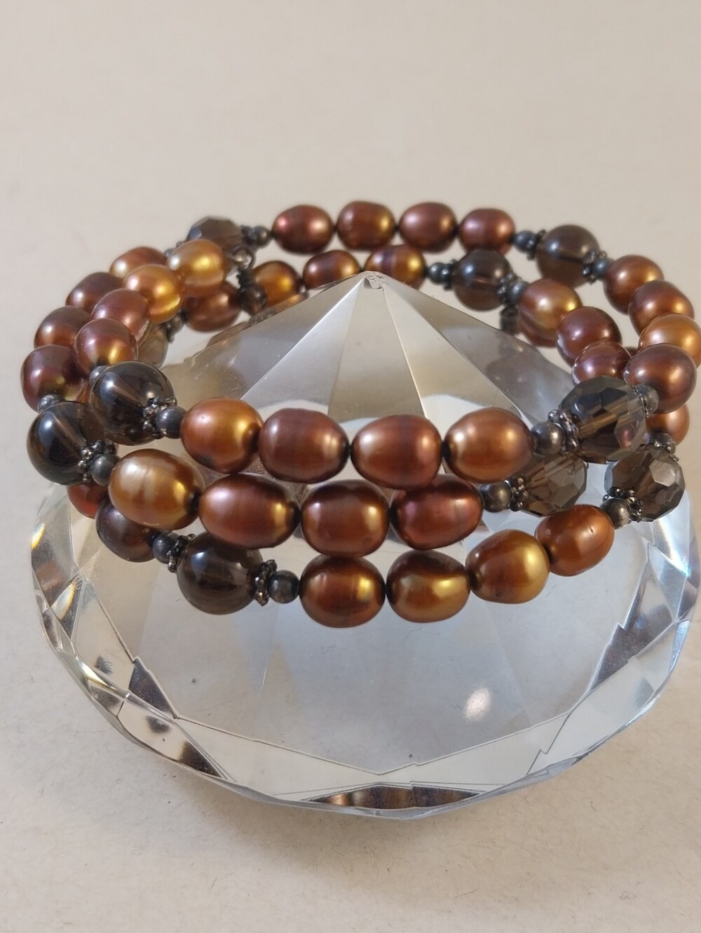Vintage Brown and Bronze Pearl Coil Bracelet - Women Jewelry